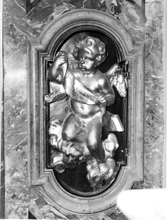 angioletto reggicartiglio (scultura) - bottega romana (sec. XVIII)