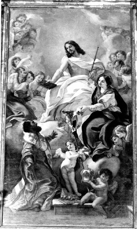 San Nicola di Bari davanti a Maria Vergine e Gesù Cristo (dipinto) di Gaulli Giovanni Battista detto Baciccio (sec. XVII)