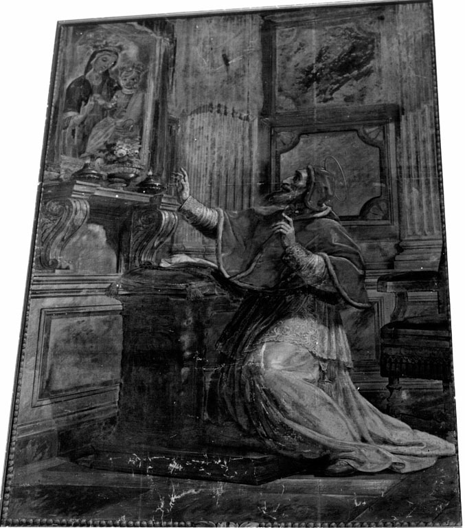 San Pio V davanti all'immagine della Madonna della Salute (dipinto) di Gagliardi Pietro (attribuito) (sec. XIX)