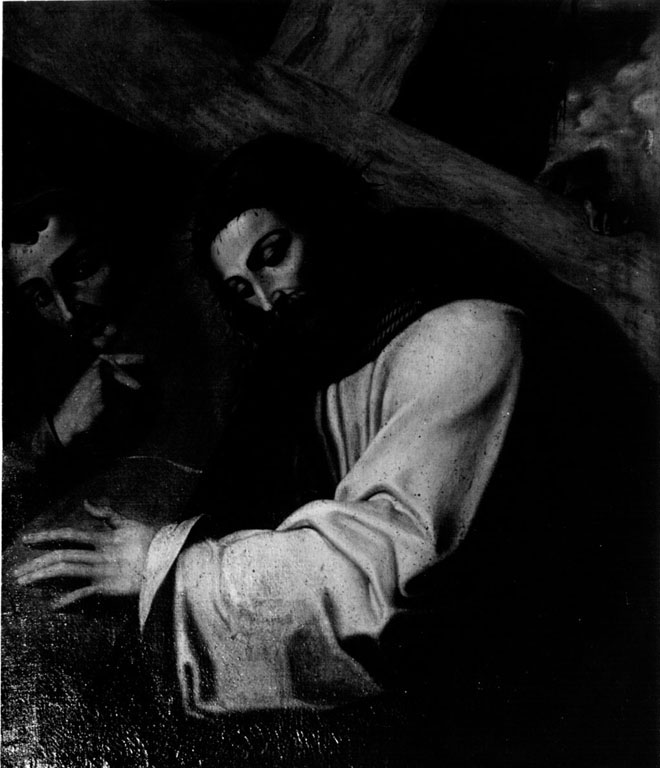Cristo che porta la croce aiutato da Simone il Cireneo (dipinto) - ambito fiorentino (fine/inizio secc. XVI/ XVII)