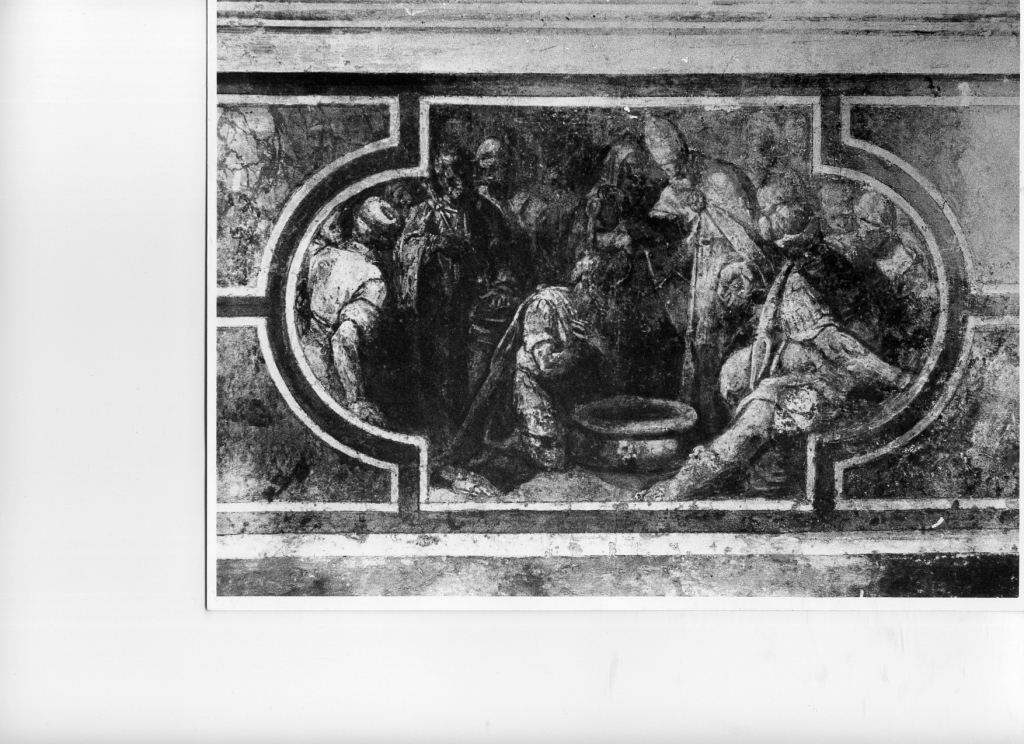 scena di battesimo (dipinto) di Lilli Andrea (attribuito) (secc. XVI/ XVII)