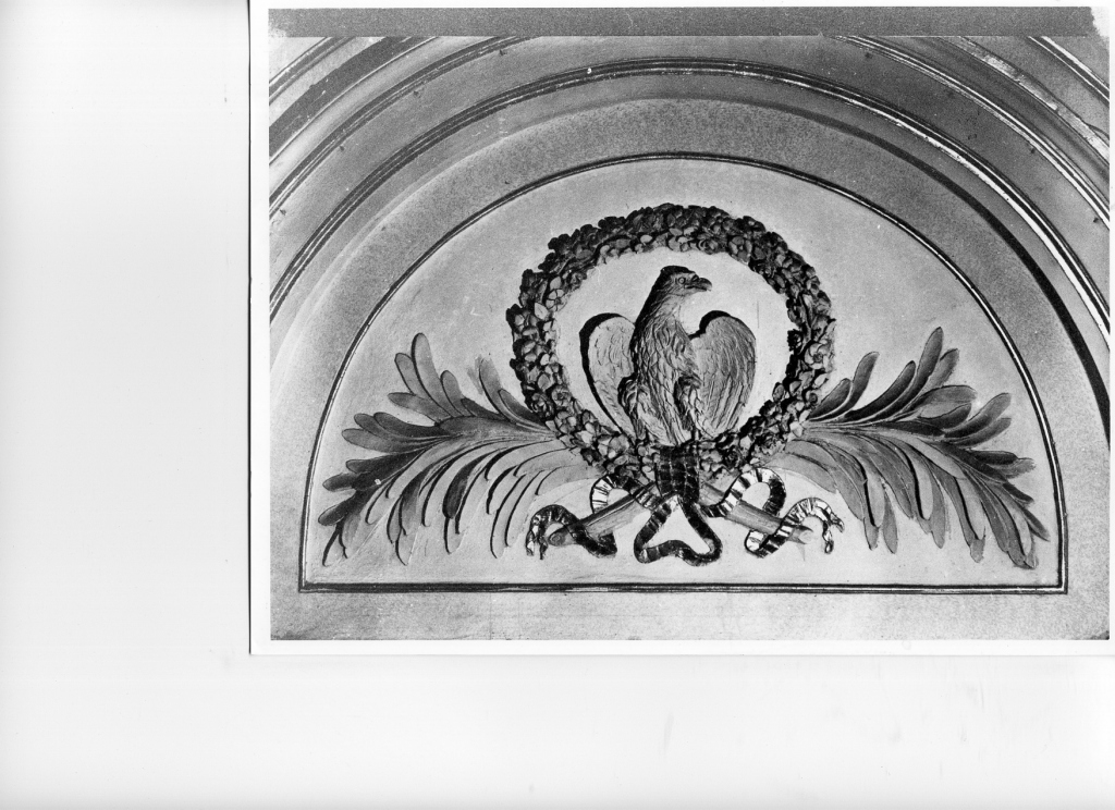 Strumenti musicali, decorazioni floreali, aquila, colomba (decorazione plastica) di Paradisi Domenico (sec. XVIII)