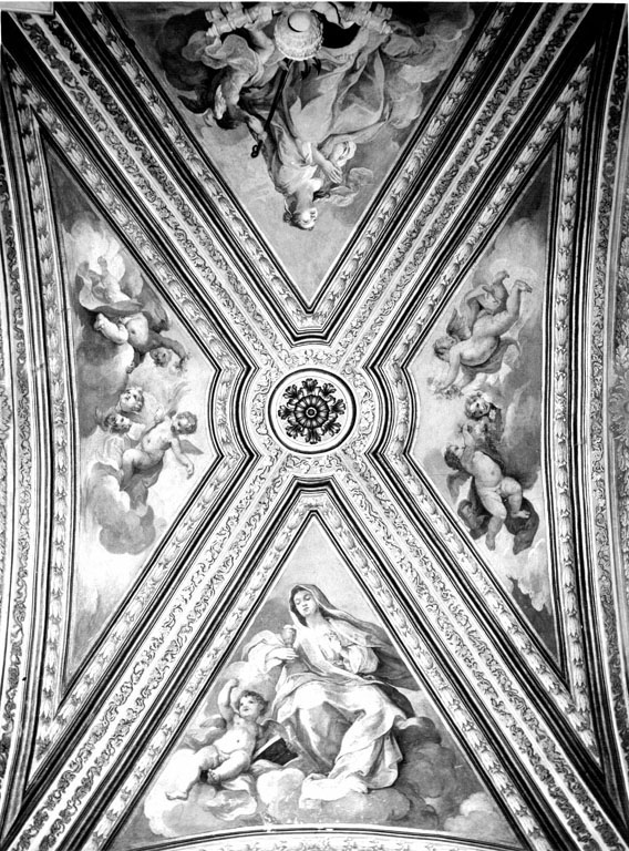 Virtù, angeli, putti e gloria dello Spirito Santo (dipinto, ciclo) di Roncalli Carlo (sec. XVIII)