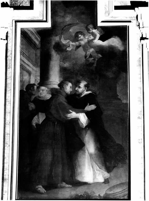 Incontro tra san Domenico e san Francesco (dipinto) di Roncalli Carlo (sec. XVIII)
