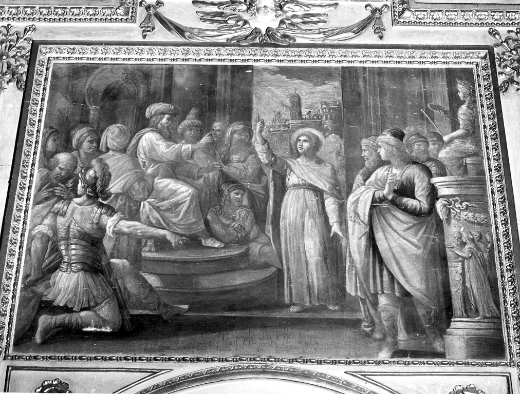 Santa Barbara rifiuta di adorare gli idoli e proclama la sua fede (dipinto) di Rossetti Cesare (attribuito), Cesari Giuseppe detto Cavalier d'Arpino (attribuito) (sec. XVII)