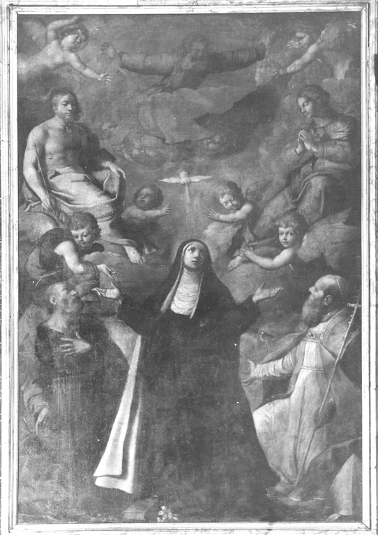 apparizione della Trinità ai Santi Giuseppe, Maria Maddalena de' Pazzi e Sant' Agostino (pala d'altare) di Cerrini Gian Domenico (sec. XVII)