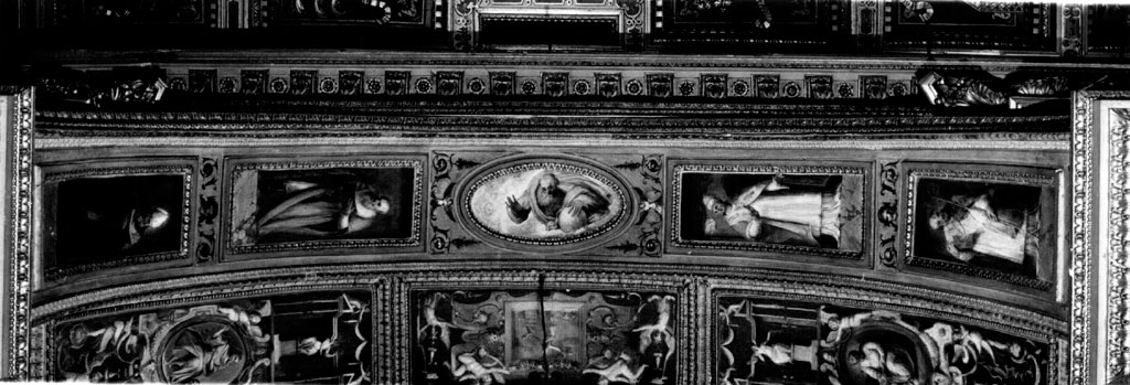 Dio Padre e i quattro Padri della Chiesa latina (dipinto) di Lorenzo da Rotterdam, Del Colle Giovanni Paolo (sec. XVI)