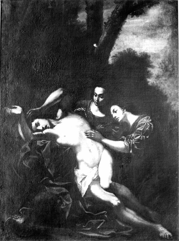 San Sebastiano viene curato dalla vedova Irene che estrae le frecce (dipinto) - ambito romano (prima metà sec. XVII)