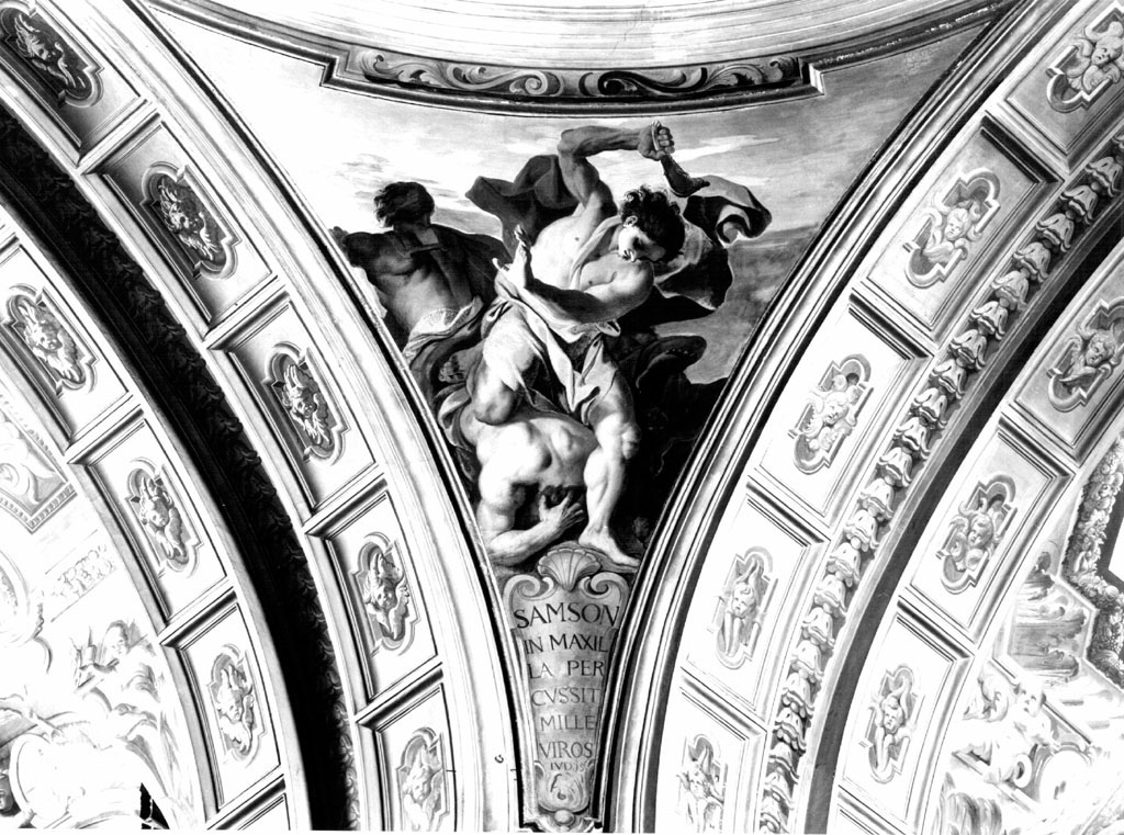 Sansone stermina i Filistei con una mascella d'asino (dipinto) di Pozzo Andrea (sec. XVII)