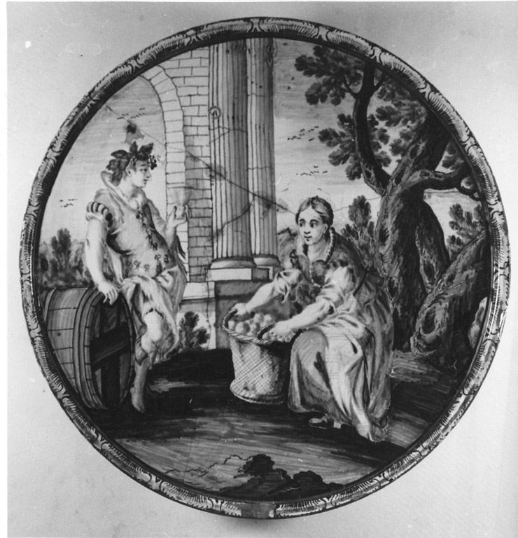 scena campestre con figure (fruttiera) di Grue Francesco Antonio Saverio (sec. XVIII)