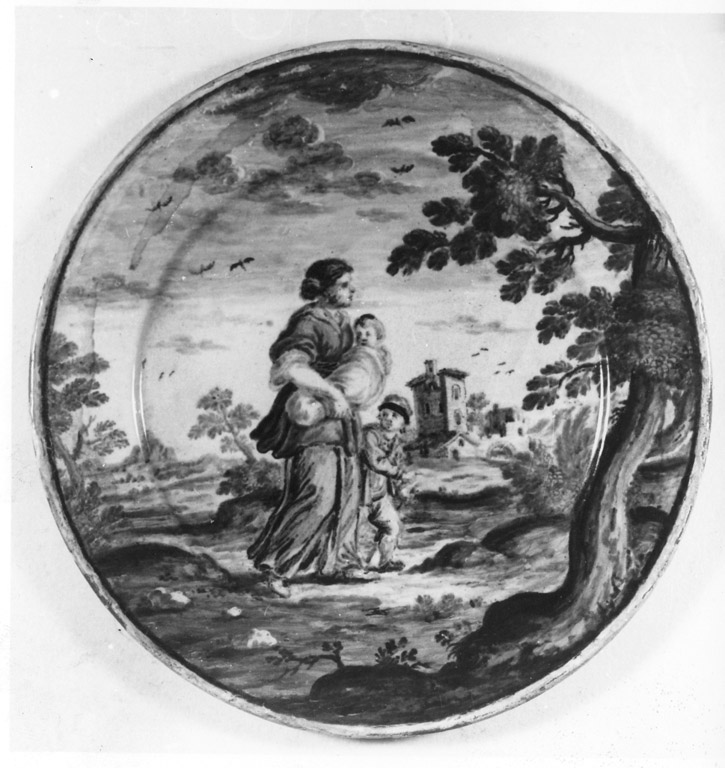 scena campestre con figure (piattello) di Grue Antonio Carlo (attribuito) (primo quarto sec. XVIII)