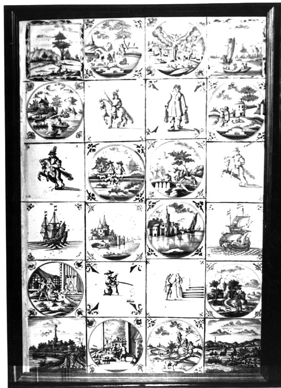 scena biblica (mattonella) - manifattura di Delft (fine/inizio secc. XVII/ XVIII)