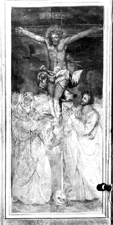 Cristo crocifisso tra la Madonna e San Giovanni Evangelista (dipinto) - ambito romano (prima metà sec. XVII)