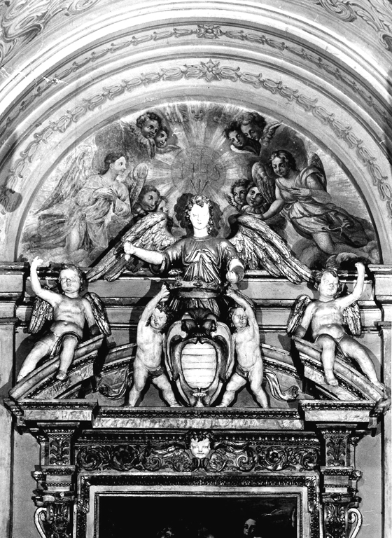 Monogramma di Cristo tra angeli e cherubini (dipinto) - ambito romano (prima metà sec. XVII)