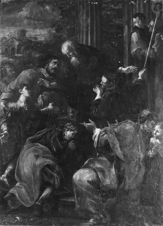 San Benedetto riceve la fanciulla postulante (dipinto) di Solimena Giulio (sec. XVIII)