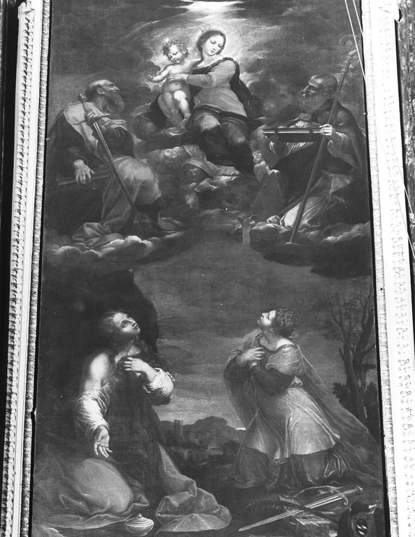 Madonna con Gesù Bambino e i Santi Paolo, Nicola, Maddalena e Caterina d'Alessandria (dipinto) di Terenzi Terenzio detto Rondolino (sec. XVII)