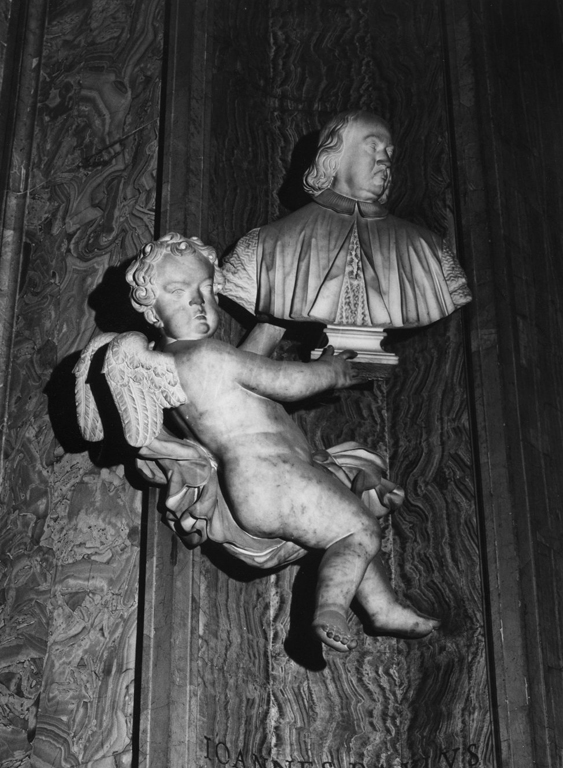 Ritratto di monsignore Giovanni Paolo Ginetti sorretto da un angelo (gruppo scultoreo) di Rondone Alessandro (secc. XVII/ XVIII)