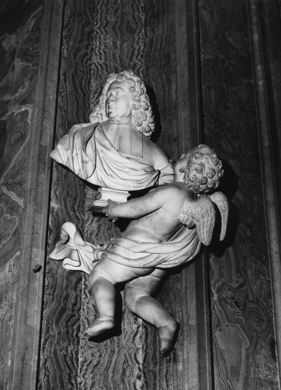 Ritratto del marchese Marzio Ginetti sorretto da un angelo (gruppo scultoreo) di Rondone Alessandro (secc. XVII/ XVIII)