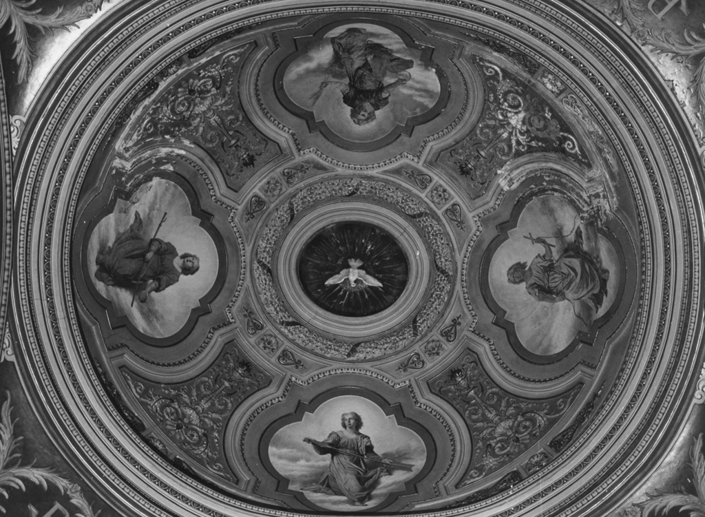 Figure allegoriche con gli attributi dei Santi Sebastiano, Rocco e Marta (dipinto) di Guidi Guido (sec. XIX)