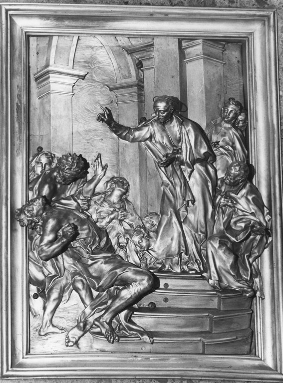 Sant'Ignazio esorcizza un indemoniato (rilievo) di De Rossi Angelo (sec. XVII)