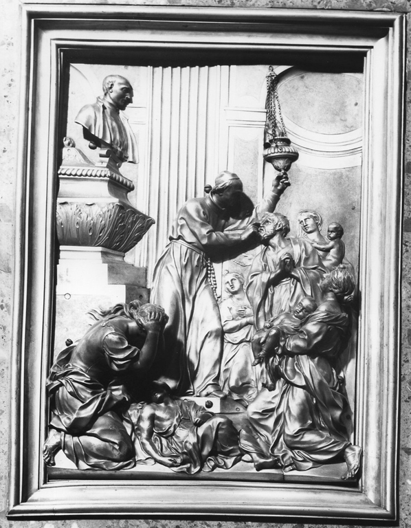Il malato guarito miracolosamente dall'olio della lampada di Sant'Ignazio (rilievo) di Frémin René (sec. XVII)
