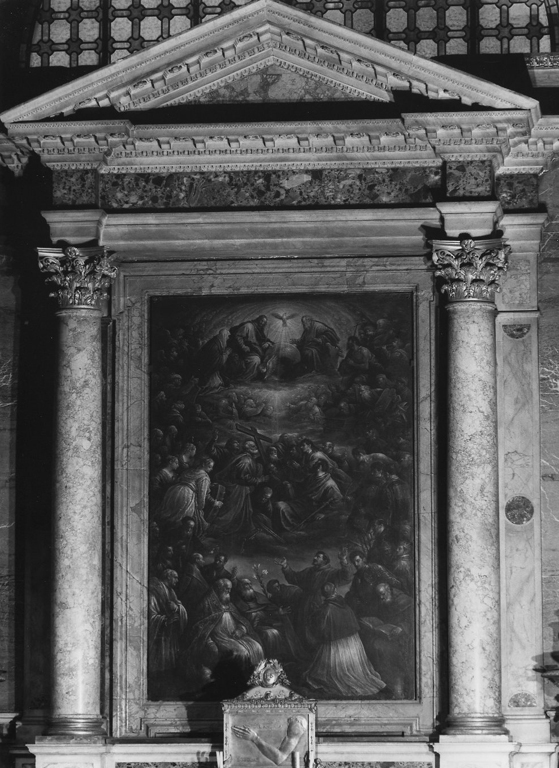 La Trinità adorata dalla corte celeste (dipinto) di Da Ponte Francesco detto Francesco Bassano (sec. XVI)
