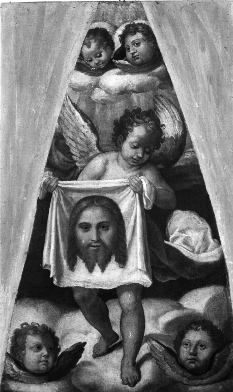 angeli con simbolo della passione: sacra sindone (dipinto) di Pippi Giulio detto Giulio Romano (attribuito) (sec. XVI)