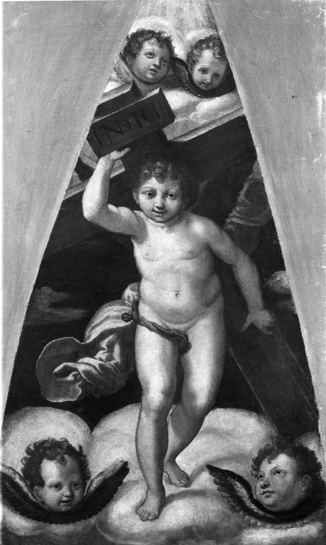 angelo con simboli della passione: croce (dipinto) di Pippi Giulio detto Giulio Romano (attribuito) (sec. XVI)