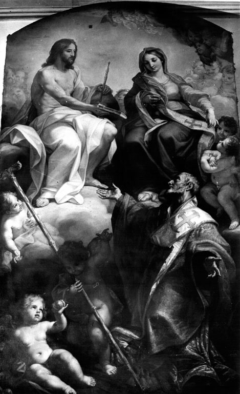 Cristo, la Vergine e san Nicola di Bari (dipinto) di Odazzi Giovanni (sec. XVII)