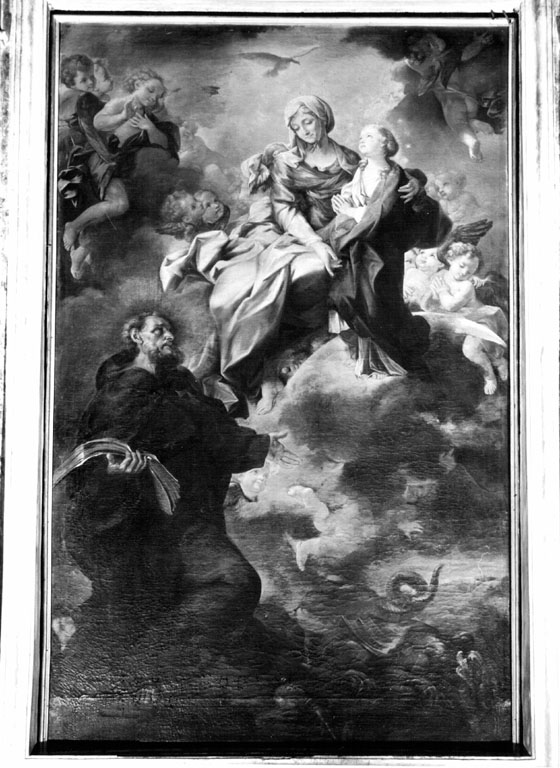 Sant'Anna e Maria Vergine bambina appaiono a Sant'Antonio abate (dipinto) di Costantini Ermenegildo (sec. XVIII)