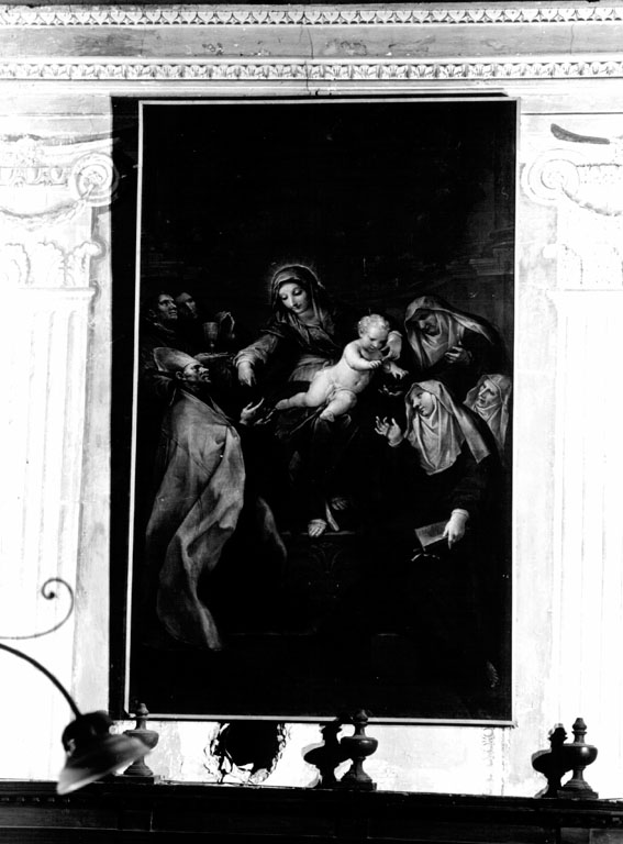 Madonna con Bambino tra Sant'Agostino, Santa Monica e Santi (dipinto) di Baldi Lazzaro (sec. XVII)