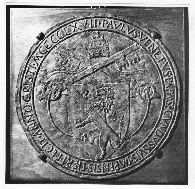 stemma di Paolo II (tegola, frammento) - ambito romano (sec. XV)