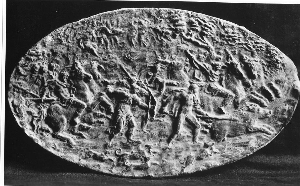 Atalanta e Meleagro a caccia del cinghiale calidonio (rilievo) di Della Porta Guglielmo (sec. XVI)