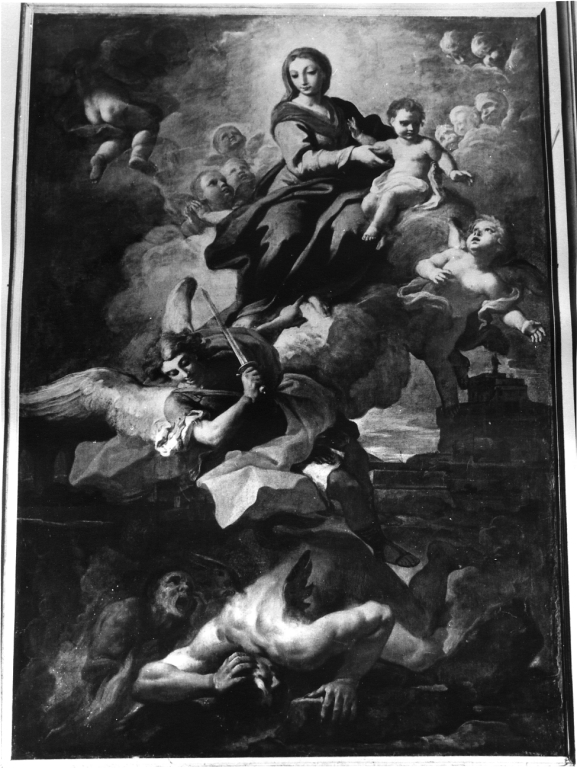 Vergine in gloria con S. Michele Arcangelo (dipinto) - ambito romano (seconda metà sec. XVII)