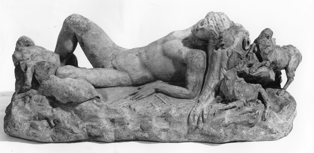 giovane nudo giacente circondato da pecore (scultura) di Franzoni Francesco Antonio (attribuito) (ultimo quarto sec. XVIII)