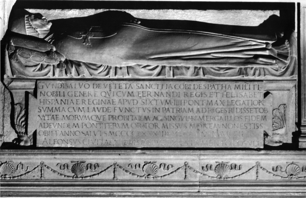 figura maschile distesa su sarcofago (rilievo) di Bregno Andrea (cerchia) (sec. XV)