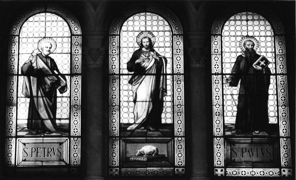 Cristo con San Pietro e San Paolo (vetrata, ciclo) - ambito romano (sec. XIX)