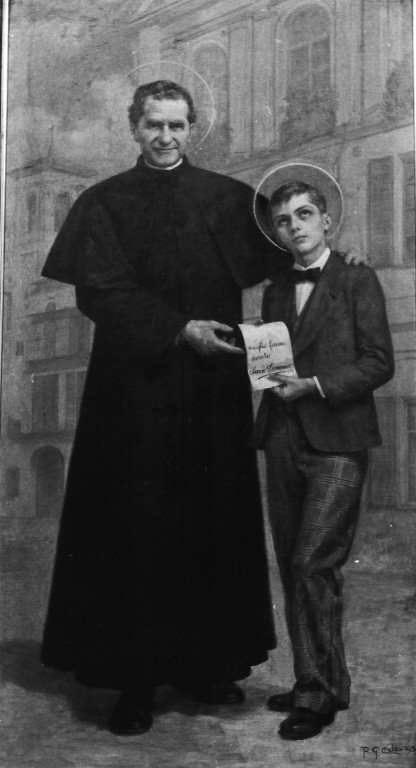 S. Giovanni Bosco e S. Domenico Savio (dipinto) di Crida Giuseppe (attribuito) (sec. XX)