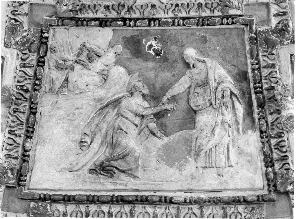 Cristo cammina sulle acque del lago di Tiberiade (rilievo) di De Rossi Giovanni Francesco (sec. XVII)