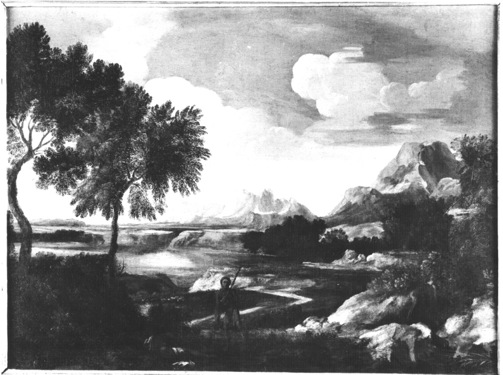 Paesaggio con cacciatore (dipinto) di Dughet Gaspard detto Pussino (sec. XVII)
