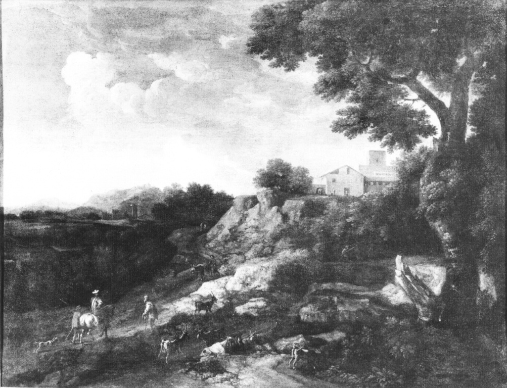 Paesaggio con pastore e gregge di capre (dipinto) di Onofri Crescenzio (attribuito) (fine/inizio secc. XVII/ XVIII)