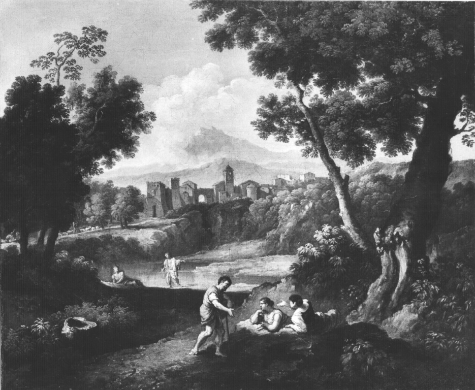 Paesaggio con dame e pescatori (dipinto) di Locatelli Andrea (prima metà sec. XVIII)