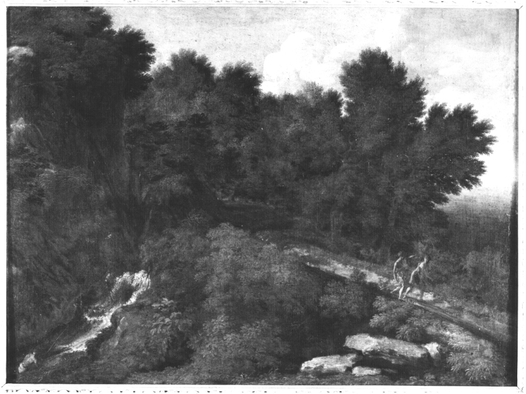 Rovine con pescatori e viandanti (dipinto) di Dughet Gaspard detto Pussino (sec. XVII)