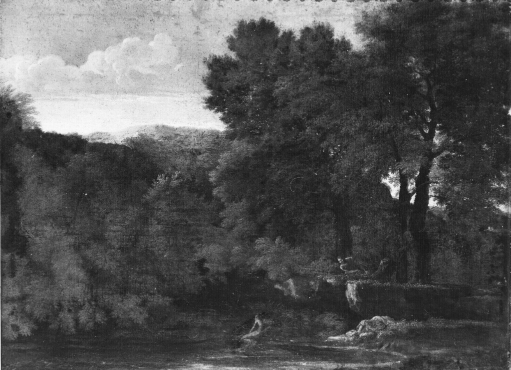 Paesaggio con ninfa e satiro (dipinto) di Dughet Gaspard detto Pussino (sec. XVII)