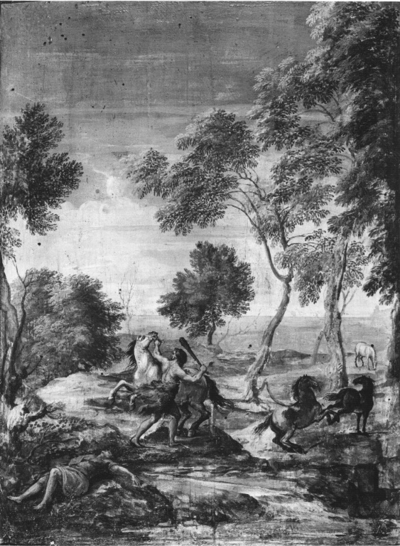 Ercole e la cattura delle cavalle di Diomede (dipinto) di Dughet Gaspard detto Pussino, Allegrini Francesco (sec. XVII)