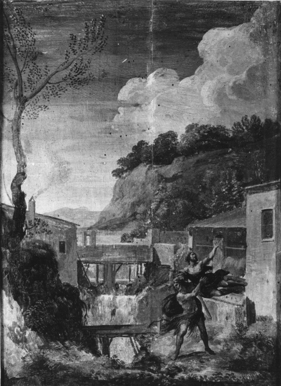 Ercole e Anteo (dipinto) di Dughet Gaspard detto Pussino, Allegrini Francesco (sec. XVII)