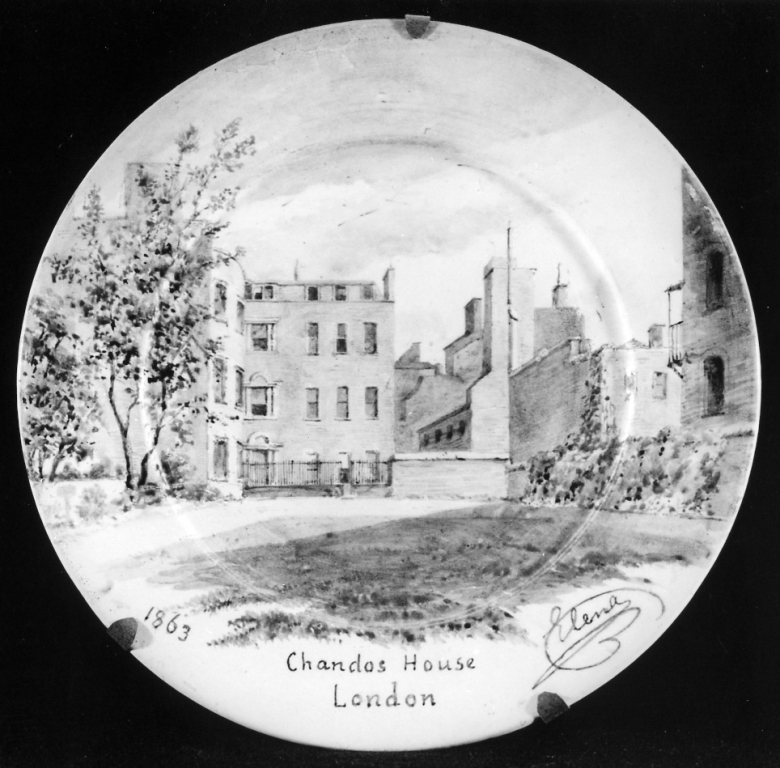 Chandos House London (piatto) di Borghese Appony Elena (sec. XIX)