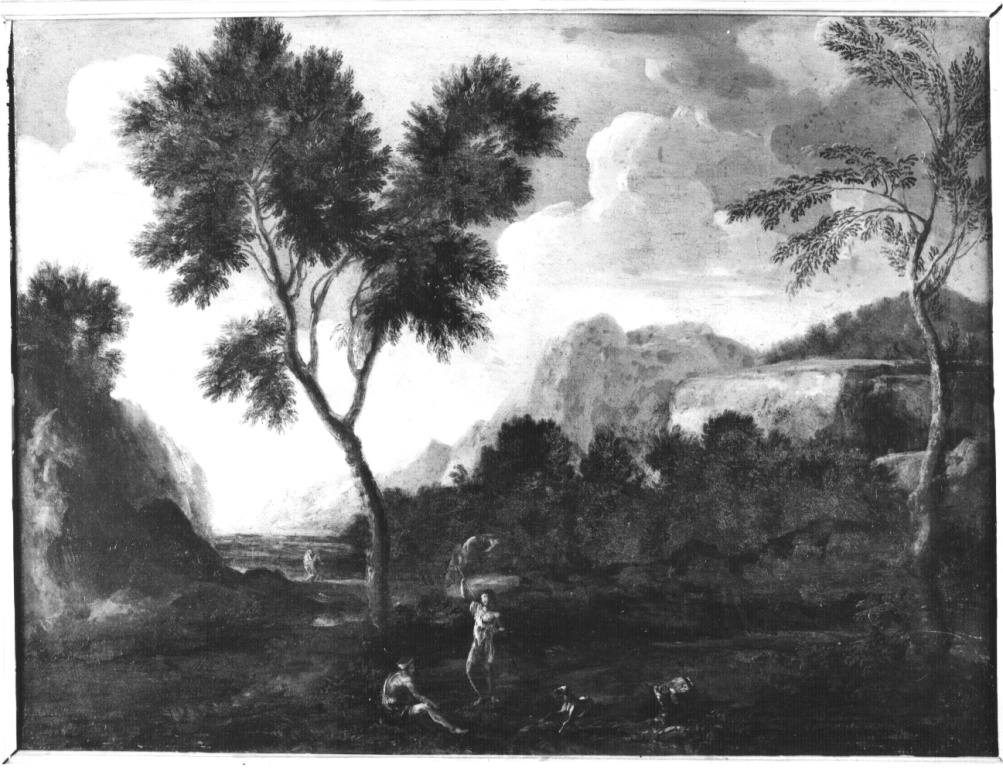 Cacciatori in una valle (dipinto) di Dughet Gaspard detto Pussino (sec. XVII)