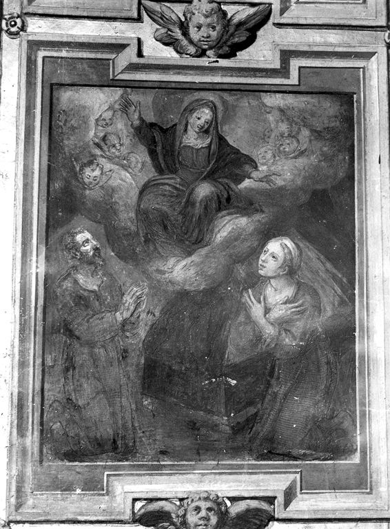 apparizione della Madonna a Maria e Jesse, genitori di Sant'Angelo (dipinto) di Ricci Giovanni Battista (scuola) (sec. XVII)