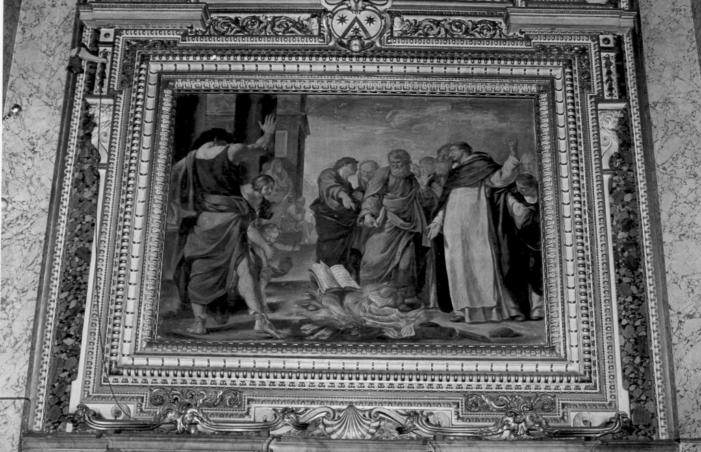 San Domenico e il rogo dei libri degli eretici albigesi (dipinto) di Gentile Luigi (sec. XVII)